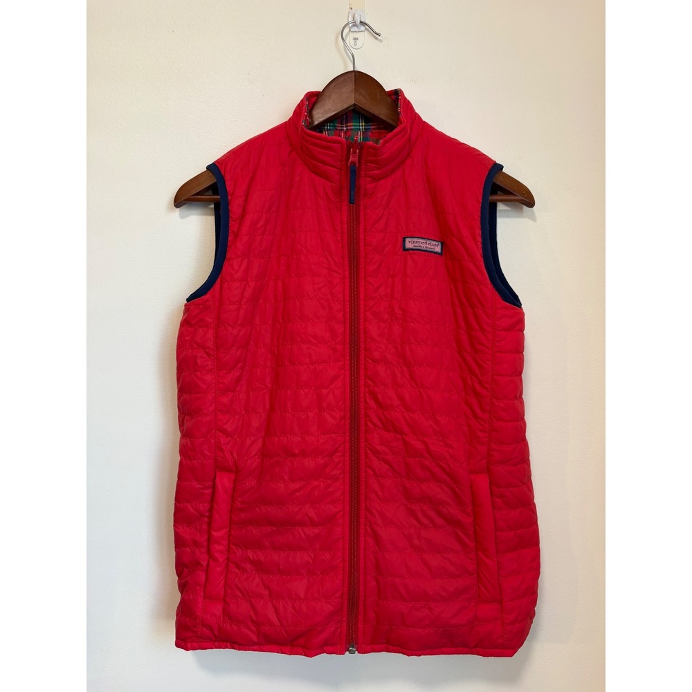 Vineyard Vines Kids XL 16 Reversible Quilted Vest Red Stewart Tartan Plaid Puffy